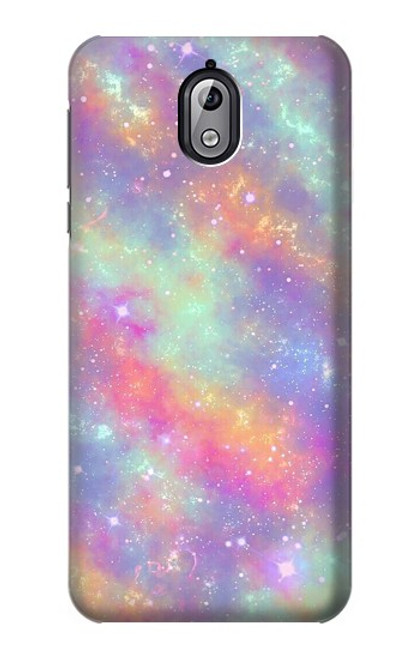 W3706 Pastel Rainbow Galaxy Pink Sky Hülle Schutzhülle Taschen und Leder Flip für Nokia 3.1
