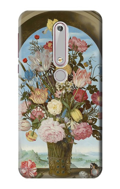W3749 Vase of Flowers Hülle Schutzhülle Taschen und Leder Flip für Nokia 6.1, Nokia 6 2018
