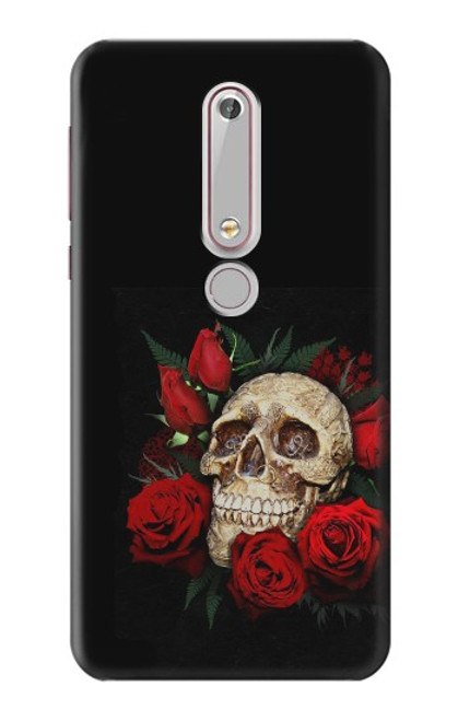 W3753 Dark Gothic Goth Skull Roses Hülle Schutzhülle Taschen und Leder Flip für Nokia 6.1, Nokia 6 2018