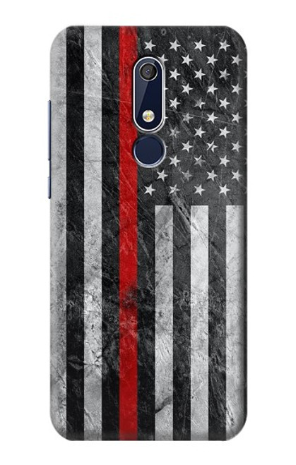 W3687 Firefighter Thin Red Line American Flag Hülle Schutzhülle Taschen und Leder Flip für Nokia 5.1, Nokia 5 2018