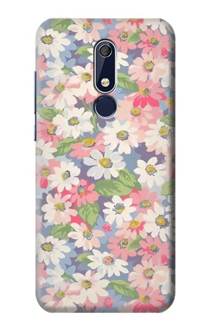 W3688 Floral Flower Art Pattern Hülle Schutzhülle Taschen und Leder Flip für Nokia 5.1, Nokia 5 2018