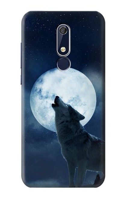 W3693 Grim White Wolf Full Moon Hülle Schutzhülle Taschen und Leder Flip für Nokia 5.1, Nokia 5 2018