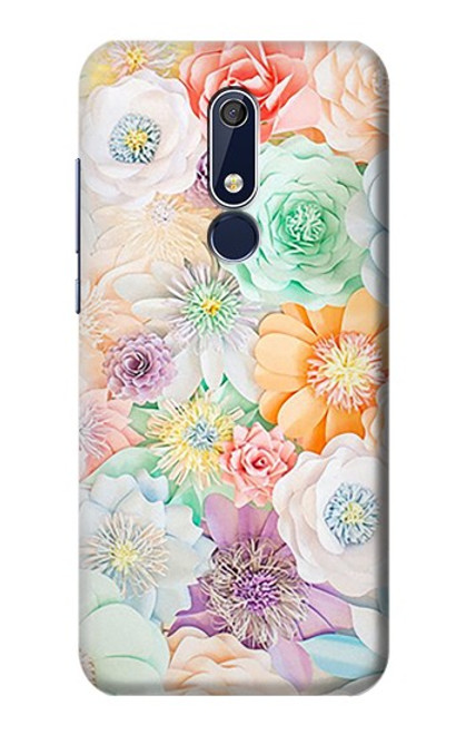 W3705 Pastel Floral Flower Hülle Schutzhülle Taschen und Leder Flip für Nokia 5.1, Nokia 5 2018