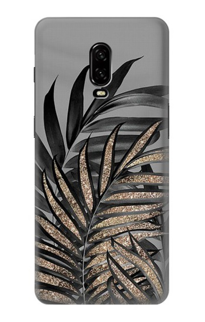 W3692 Gray Black Palm Leaves Hülle Schutzhülle Taschen und Leder Flip für OnePlus 6T