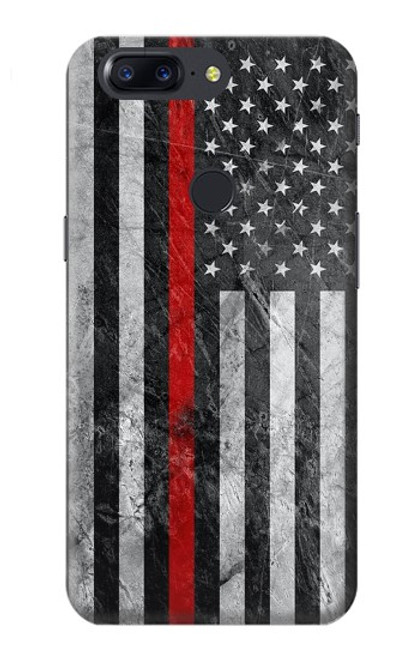 W3687 Firefighter Thin Red Line American Flag Hülle Schutzhülle Taschen und Leder Flip für OnePlus 5T