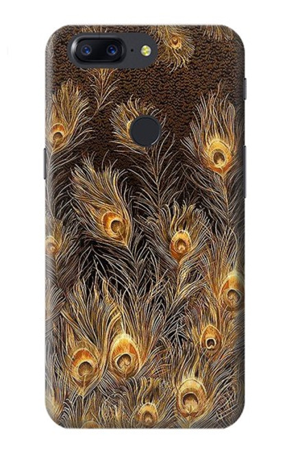 W3691 Gold Peacock Feather Hülle Schutzhülle Taschen und Leder Flip für OnePlus 5T