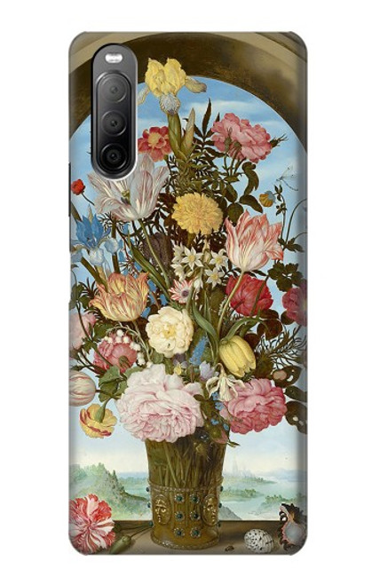 W3749 Vase of Flowers Hülle Schutzhülle Taschen und Leder Flip für Sony Xperia 10 II