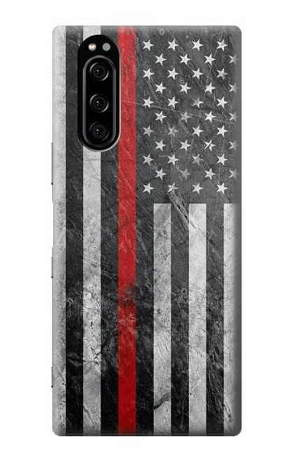 W3687 Firefighter Thin Red Line American Flag Hülle Schutzhülle Taschen und Leder Flip für Sony Xperia 5