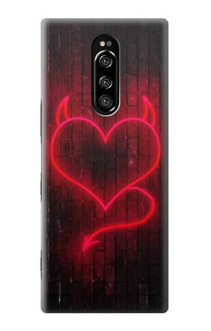 W3682 Devil Heart Hülle Schutzhülle Taschen und Leder Flip für Sony Xperia 1