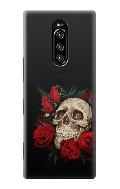 W3753 Dark Gothic Goth Skull Roses Hülle Schutzhülle Taschen und Leder Flip für Sony Xperia 1