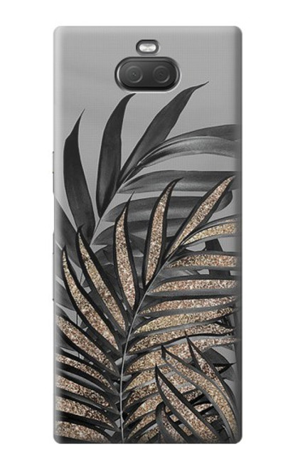 W3692 Gray Black Palm Leaves Hülle Schutzhülle Taschen und Leder Flip für Sony Xperia 10 Plus