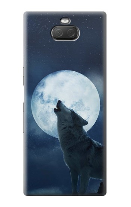 W3693 Grim White Wolf Full Moon Hülle Schutzhülle Taschen und Leder Flip für Sony Xperia 10 Plus
