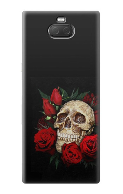 W3753 Dark Gothic Goth Skull Roses Hülle Schutzhülle Taschen und Leder Flip für Sony Xperia 10 Plus