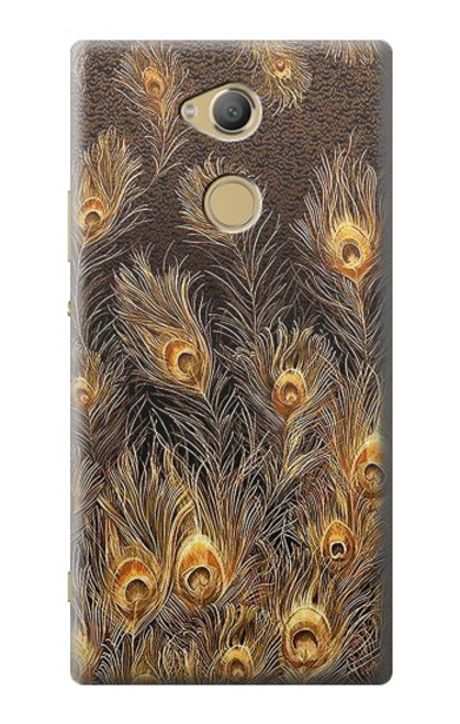 W3691 Gold Peacock Feather Hülle Schutzhülle Taschen und Leder Flip für Sony Xperia XA2 Ultra