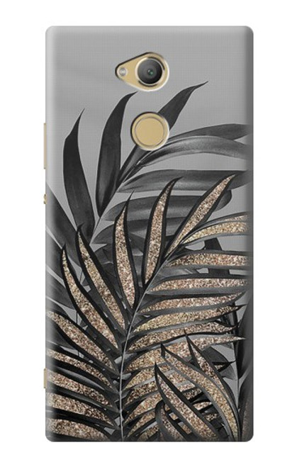 W3692 Gray Black Palm Leaves Hülle Schutzhülle Taschen und Leder Flip für Sony Xperia XA2 Ultra