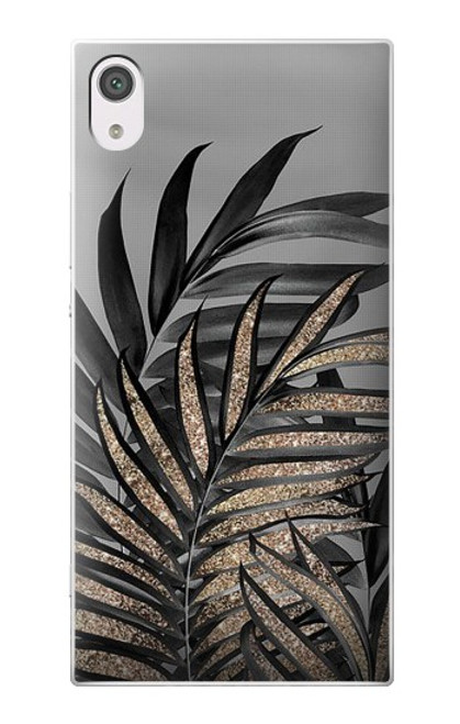 W3692 Gray Black Palm Leaves Hülle Schutzhülle Taschen und Leder Flip für Sony Xperia XA1