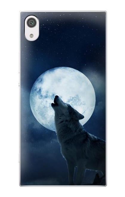 W3693 Grim White Wolf Full Moon Hülle Schutzhülle Taschen und Leder Flip für Sony Xperia XA1