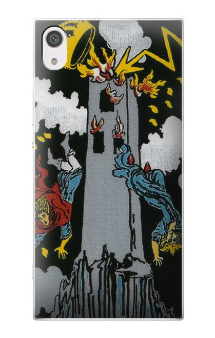 W3745 Tarot Card The Tower Hülle Schutzhülle Taschen und Leder Flip für Sony Xperia XA1