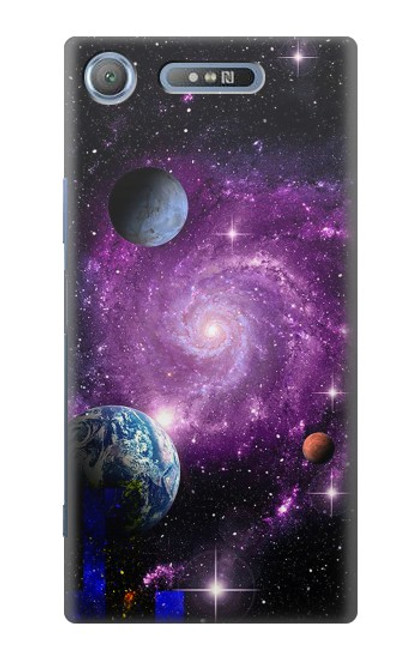 W3689 Galaxy Outer Space Planet Hülle Schutzhülle Taschen und Leder Flip für Sony Xperia XZ1