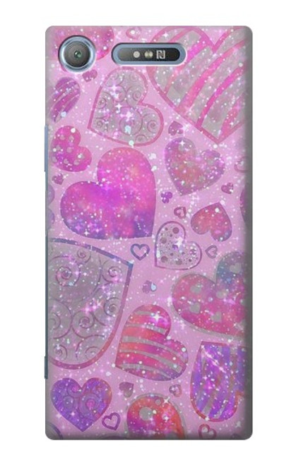 W3710 Pink Love Heart Hülle Schutzhülle Taschen und Leder Flip für Sony Xperia XZ1