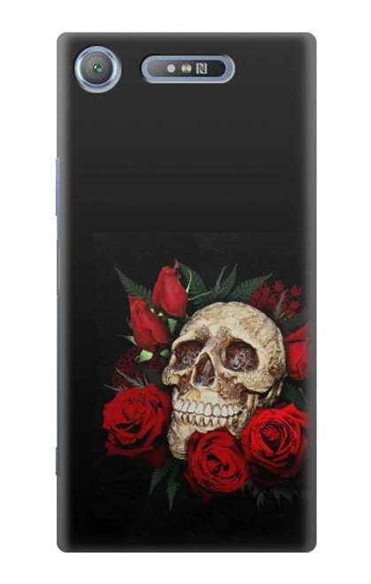 W3753 Dark Gothic Goth Skull Roses Hülle Schutzhülle Taschen und Leder Flip für Sony Xperia XZ1