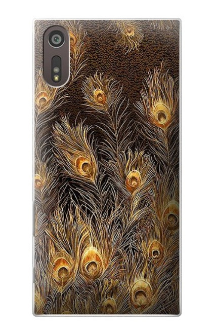 W3691 Gold Peacock Feather Hülle Schutzhülle Taschen und Leder Flip für Sony Xperia XZ