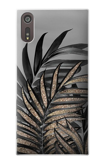 W3692 Gray Black Palm Leaves Hülle Schutzhülle Taschen und Leder Flip für Sony Xperia XZ