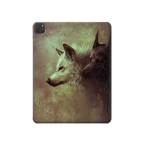 W0931 White Black Wolf Tablet Hülle Schutzhülle Taschen für iPad Pro 11 (2021,2020,2018, 3rd, 2nd, 1st)