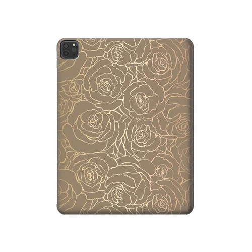 W3466 Gold Rose Pattern Tablet Hülle Schutzhülle Taschen für iPad Pro 11 (2021,2020,2018, 3rd, 2nd, 1st)