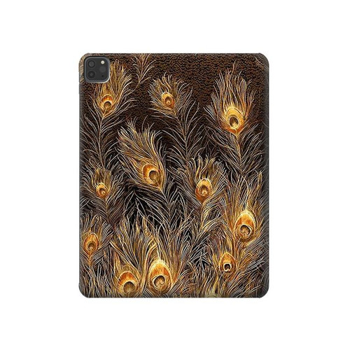 W3691 Gold Peacock Feather Tablet Hülle Schutzhülle Taschen für iPad Pro 11 (2021,2020,2018, 3rd, 2nd, 1st)