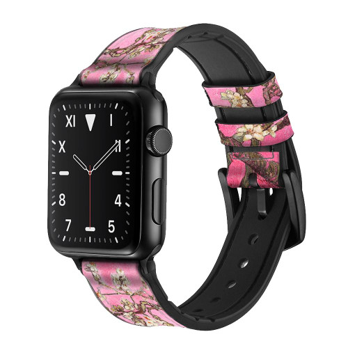 CA0325 Pink Blossoming Almond Tree Van Gogh Leather & Silicone Smart Watch Band Strap For Apple Watch iWatch