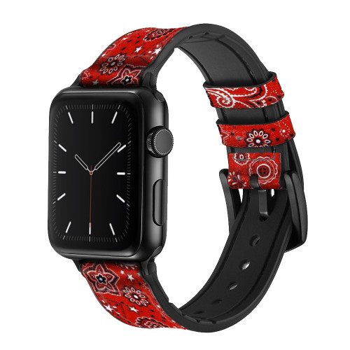 CA0668 Red Classic Bandana Leather & Silicone Smart Watch Band Strap For Apple Watch iWatch