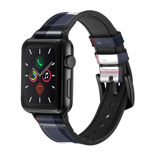 CA0749 Plaid Fabric Pattern Leather & Silicone Smart Watch Band Strap For Apple Watch iWatch