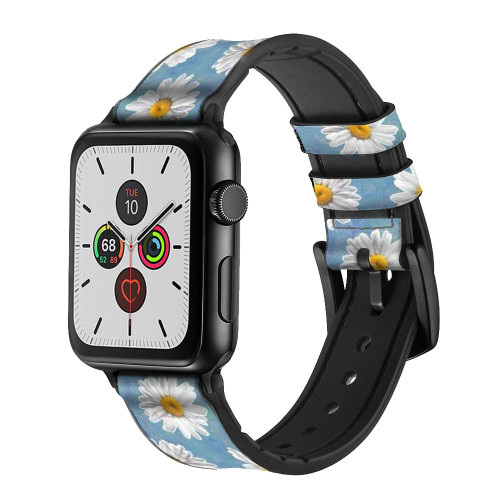 CA0751 Floral Daisy Leather & Silicone Smart Watch Band Strap For Apple Watch iWatch