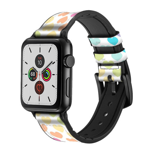 CA0791 Colorful Heart Pattern Leather & Silicone Smart Watch Band Strap For Apple Watch iWatch