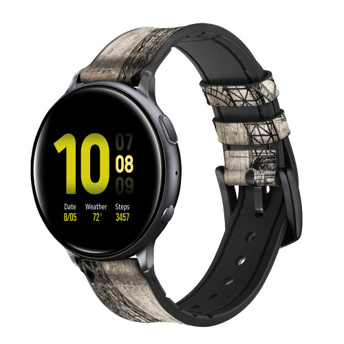 CA0717 Eiffel Tower Blueprint Smart Watch Armband aus Silikon und Leder für Samsung Galaxy Watch, Gear, Active