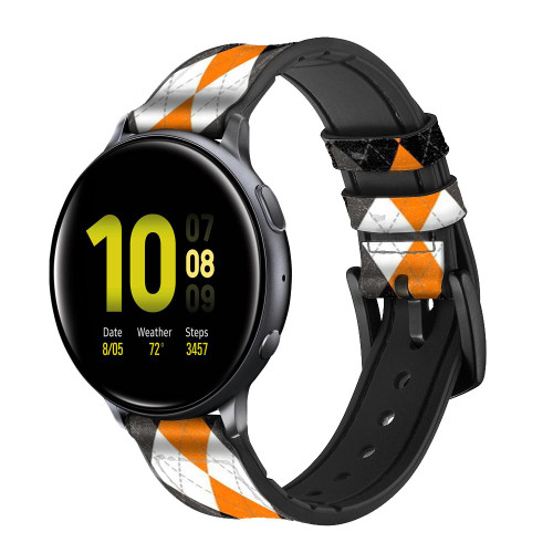 CA0722 Black Orange White Argyle Plaid Smart Watch Armband aus Silikon und Leder für Samsung Galaxy Watch, Gear, Active