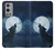 W3693 Grim White Wolf Full Moon Hülle Schutzhülle Taschen und Leder Flip für OnePlus 9 Pro