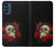 W3753 Dark Gothic Goth Skull Roses Hülle Schutzhülle Taschen und Leder Flip für Motorola Moto G41