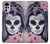 W3821 Sugar Skull Steam Punk Girl Gothic Hülle Schutzhülle Taschen und Leder Flip für Motorola Moto G22