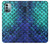W3047 Green Mermaid Fish Scale Hülle Schutzhülle Taschen und Leder Flip für Nokia G11, G21