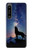 W3555 Wolf Howling Million Star Hülle Schutzhülle Taschen und Leder Flip für Sony Xperia 1 IV