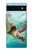 W1377 Ocean Sea Turtle Hülle Schutzhülle Taschen und Leder Flip für Google Pixel 6a