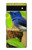 W3839 Bluebird of Happiness Blue Bird Hülle Schutzhülle Taschen und Leder Flip für Google Pixel 6a