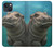 W3871 Cute Baby Hippo Hippopotamus Hülle Schutzhülle Taschen und Leder Flip für iPhone 13 mini