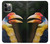 W3876 Colorful Hornbill Hülle Schutzhülle Taschen und Leder Flip für iPhone 12, iPhone 12 Pro