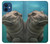 W3871 Cute Baby Hippo Hippopotamus Hülle Schutzhülle Taschen und Leder Flip für iPhone 12 mini