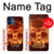 W3881 Fire Skull Hülle Schutzhülle Taschen und Leder Flip für iPhone 12 mini