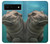 W3871 Cute Baby Hippo Hippopotamus Hülle Schutzhülle Taschen und Leder Flip für Google Pixel 6
