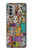 W3879 Retro Music Doodle Hülle Schutzhülle Taschen und Leder Flip für Motorola Moto G51 5G